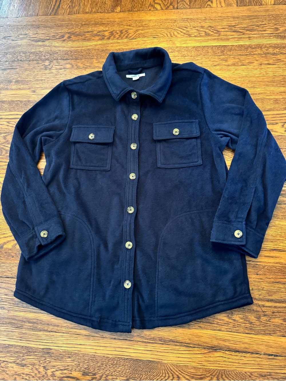 Navy Button-Front Fleece Shacket - Picture 5 of 12